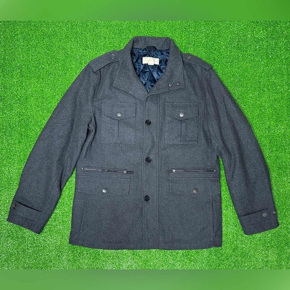 Michael Kors Mens Charcoal Grey Wool Blend Utility Pea Coat Jacket Size Medium